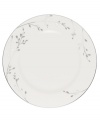 Birch branches grow around Noritake's pure white porcelain dinner plates from Noritake dinnerware. The dishes of this set turn formal tables into serene landscapes. The contemporary design is refined in polished platinum with a breezy, all-natural beauty.