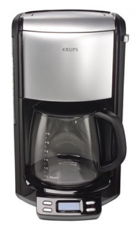 KRUPS FME414 Programmable 12-Cup Coffee Maker with Glass Carafe and LED Control panel, Black and Stainless Steel