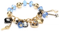 Betsey Johnson Iconic Vintage Hearts Crystal Heart Multi-Charm Half Stretch Bracelet