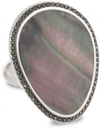 Judith Jack Kauai Sterling Silver, Marcasite and Black Mother of Pearl Ring, Size 7