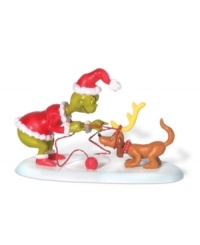 Loyal and true, Max resigns himself to the evildoings of his once-heartless master, the Grinch, in this porcelain figurine from Department 56.