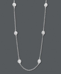 Get trendy style and a hint of sparkle, too. Trio by Effy Collection necklace features seven stations of round-cut, bezel set diamonds (1/2 ct. t.w.) strung on a delicate 14k white gold chain. Approximate length: 16 inches + 2-inch extender.