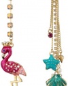 Betsey Johnson Jewels of the Sea Flamingo and Sea Shell Mismatch Drop Earrings