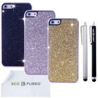 ECO-FUSED® iPhone 5 Combo / Three Sparkle Bling Hard Cases - 8 - Silver, Gold, Black / - AT&T, Sprint, Verizon, US Cellular, T-Mobile and International - with ECO-FUSED Microfiber Cleaning Cloth