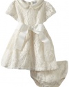 Hartstrings Baby-girls Infant Knit Lace Dress and Diaper Cover Set, Sugar Creme, 12 Months