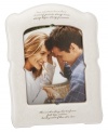 Create a window into a spectacular moment with this beautifully sculpted porcelain frame. In elegant script, this piece is inscribed with the timeless words from 1 Corinthians 13: Love is patient, love is kind. It always protects, always trusts, always hopes, always perseveres. There are three things that last forever: faith, hope and love. But the greatest of them all is love.