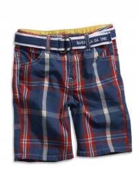 GUESS Kids Boys Belted Plaid Walk Short (12 - 24M), PLAID (12M)