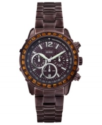 Sporty yet elegant, this chronograph watch from GUESS boasts dazzling accents.