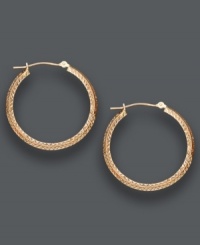 A stylish complement to any ensemble. These medium-sized hoops feature a 14k rose gold setting with a unique diamond-cut design. Approximate diameter: 1-1/8 inches.