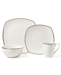 Basic at its best. Mikasa combines a simply timeless pattern with modern silhouettes in the Cameo Platinum square place setting. Bands of sumptuous platinum embellish premium white porcelain for elegant entertaining.