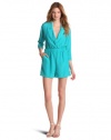 BCBGeneration Women's Triangle Cutout Romper, Teal, X-Small