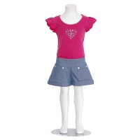 Toddler Girl 4T Fuchsia Sequin Heart Denim Print Shorts Jumper