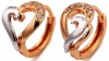 Two-Tone Rose & Silver White Gold Heart Huggie Hoop Earrings, Swarovski Crystal Elements Accents, 14k Gold Filled Metal