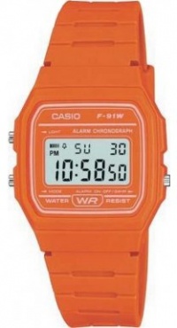 Casio #F91WC-4A2 Men's Orange Classic Chronograph Alarm LCD Digital Watch