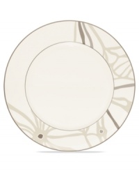 Abstract markings in soft shades of khaki frame the glazed white Campania dinner plates for unconventional elegance. From Noritake dinnerware, these dishes are trimmed with matte platinum for modern polish on casual and formal tables alike. (Clearance)