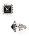 Tough for daytime, sparkling for night, these silver Rebecca Minkoff stud earrings work a street-chic edge, glammed-up with bold stone centers.