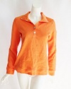 LAUREN Ralph Lauren Womens Starburst Orange Snap Front Long Sleeve Top M