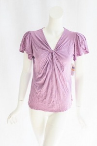 Fever Womens Violet Light Knotted V Neck Short Sleeve Knit Rayon Top S