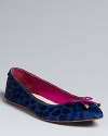 These Juicy Couture ballet flats are a true blue take on the exotics trend, in calf hair with a wild cheetah print, all tied up with a contrast bow.