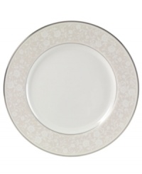 Set the table for romance with this refined collection from Mikasa. The Venetian Lace pattern features a delicate raised lace design accented by lustrous platinum banding. This pink accent plate (not shown) gives this elegant collection a colorful flair. (Clearance)