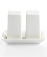 Minimalist style and unparalleled durability make Whiteware salt and pepper shakers a perfect fit for today's casual tables. Featuring clean lines in white porcelain and a matching tray to keep everything in its place.