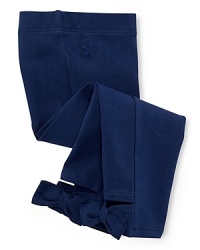 Tied bows prettily accent the hem of a versatile cropped legging in comfortable stretch cotton jersey.