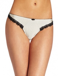 Felina Women's Tricia Satin Low Rise Thong With Lace Trim