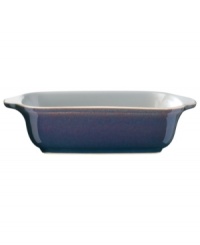 A true gem, the Amethyst rectangular baker is simply glazed but boldly hued, in deep indigo and crisp white from Denby's collection of dinnerware. The dishes can embrace their luxe color alone or they can be paired with the playful dots of Amethyst Stone for a well-balanced and uniquely customized table setting.