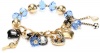 Betsey Johnson Iconic Vintage Hearts Crystal Heart Multi-Charm Half Stretch Bracelet