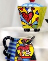 New Romero Britto Creamer & Sugar Set Ceramic Cream Coffee Bowl Collection NIP !