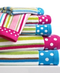 Put a bit of pep into your daily routine with this brightly-colored Bambini Stripes washcloth, featuring whimsical stripes and polka dots on a pure cotton ground for a playful addition to your bathroom.