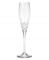 In a collaboration worthy of Wallis and Edward, renowned bridal designer Vera Wang and Wedgwood have created Duchesse stemware. Featuring tapering round bowls and a blazing starburst cut that contrasts delicately with the textures of the matching dinnerware, Duchesse sits on a flared pedestal. Flute shown right.