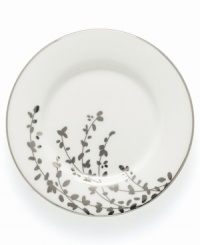 An instant classic from kate spade new york, this Gardner Street Platinum saucer exudes contemporary elegance. Stems of platinum foliage flourish on fine white bone china, creating a stylized two-tone floral motif to freshen up your formal table.