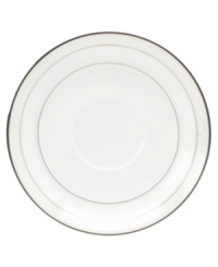 This versatile and stylish saucer will coordinate perfectly with a variety of table linens and flatware. An ornate scroll motif trimmed in platinum adds a sophisticated sensibility to your tabletop.