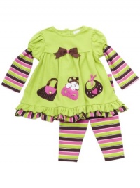 Rare Editions Baby-girls Newborn Purse Applique Legging Set, Lime/Purple/Brown, 6 Months