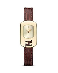 This fashionable timepiece from Fendi features a diamond-accented dial and a lizard grain leather strap.