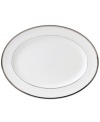 The heirloom-quality Sterling dinnerware and dishes pattern by Wedgwood is designed for formal entertaining, in pristine white bone china banded with polished platinum.