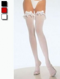 Sheer Ruffle Thigh High With Satin Ruffle Trim And Bow