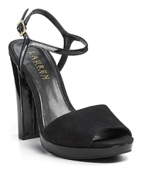 A patent ankle strap and chunky heel lend youthful style at any age. From Lauren Ralph Lauren.