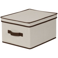 Household Essentials Large Storage Box, Natural Canvas with Brown Trim