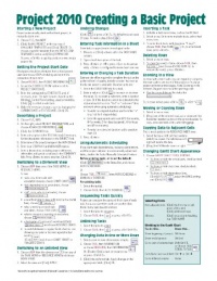 Microsoft Project 2010 Quick Reference Guide: Creating a Basic Project (Cheat Sheet of Instructions, Tips & Shortcuts - Laminated Card)