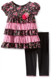 Sweet Heart Rose Baby-Girls Infant Tiered Floral Legging Set, Pink/Black, 24 Months