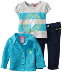 Baby Phat - Baby-Girls Newborn Lace Jacket 3 Piece Set, Dark Wash, 3-6 Months