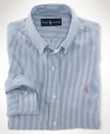 Cut for a relaxed, classic fit, a sophisticated long-sleeved shirt is crafted in soft woven cotton with a preppy striped pattern for timeless appeal.