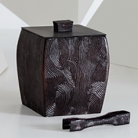 Artfully hand cast and painted in a deep, rich bronze hue, this rustic ice bucket from Natori replicates the look of natural wood grain.