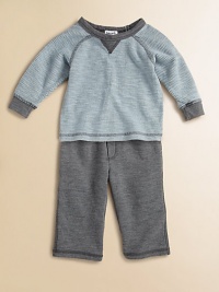 An adorable thermal set for baby with matching cozy pants. Crewneck with V-insetLong sleevesPullover styleElastic waistbandPolyester/cottonMachine washImported