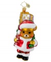 Delivering Santa's presents and dressed in his suit, the A Bear who Cares ornament shows support for pediatric cancer charities in dazzling glass from Christopher Radko.