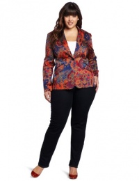 Jones New York Women's Plus-Size Fitted Printed Blazer, Admiral Navy Combo, 20W