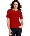 Snuggle into total comfort in Debbie Morgan's soft short-sleeve sweater. Make a weekend look and pair it with jeans.