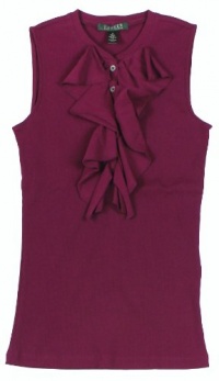 Lauren Ralph Lauren Women's Cotton Ruffled Sleeveless Henley Top (Winter Berry Pink)